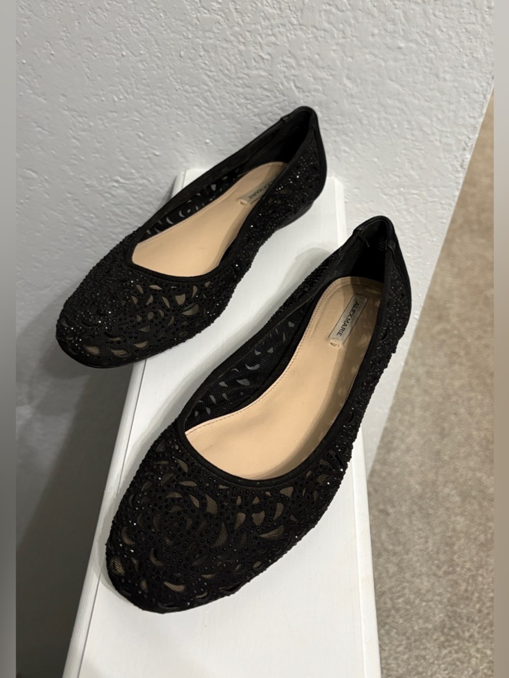 Adrienne Vittadini Black Lace & Beaded Ballet Flats